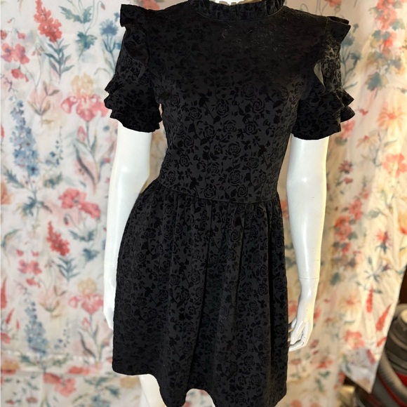 Vintage Necessary Objects Black Ruffled Puff Sleeve Mini Dress - Picture 1 of 11